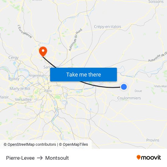 Pierre-Levee to Montsoult map