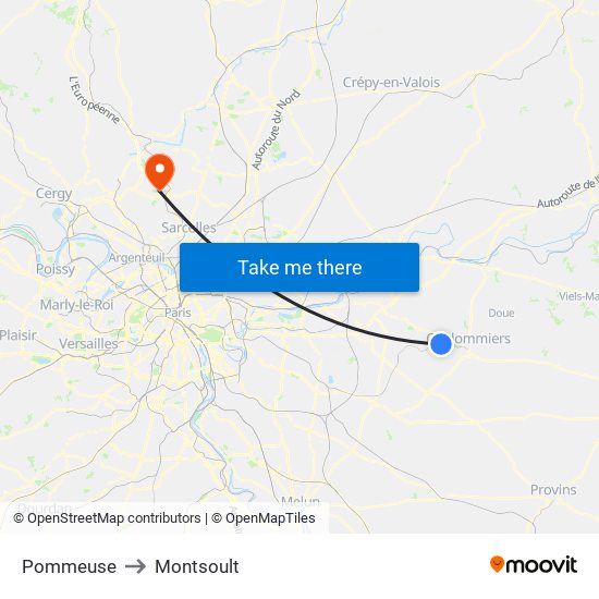 Pommeuse to Montsoult map