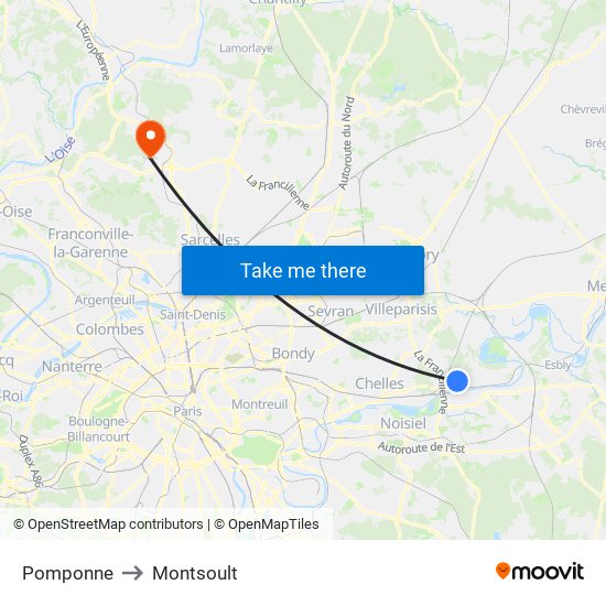 Pomponne to Montsoult map