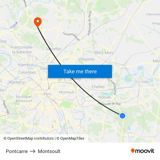 Pontcarre to Montsoult map