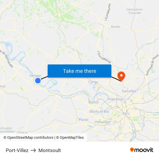 Port-Villez to Montsoult map