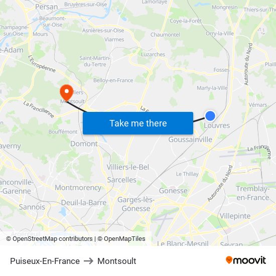 Puiseux-En-France to Montsoult map