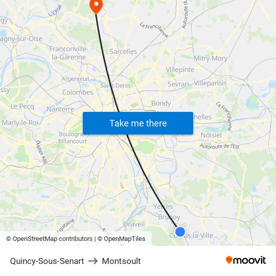 Quincy-Sous-Senart to Montsoult map