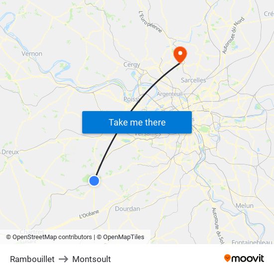 Rambouillet to Montsoult map