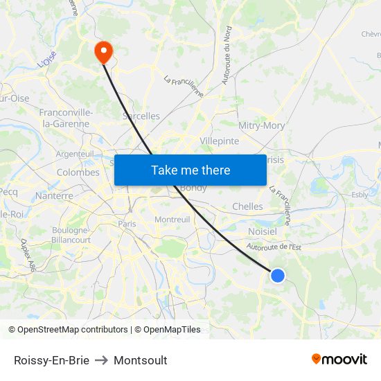 Roissy-En-Brie to Montsoult map