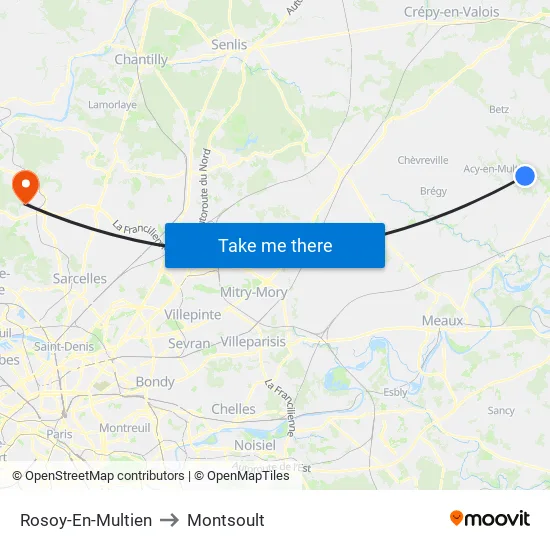 Rosoy-En-Multien to Montsoult map