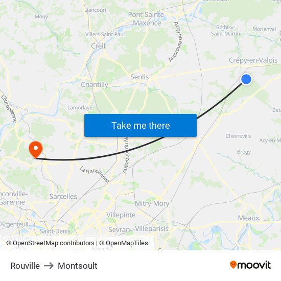 Rouville to Montsoult map