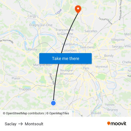 Saclay to Montsoult map