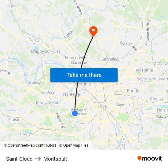 Saint-Cloud to Montsoult map