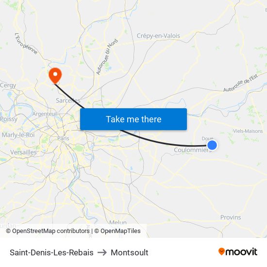 Saint-Denis-Les-Rebais to Montsoult map