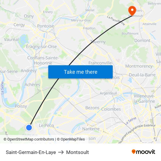 Saint-Germain-En-Laye to Montsoult map