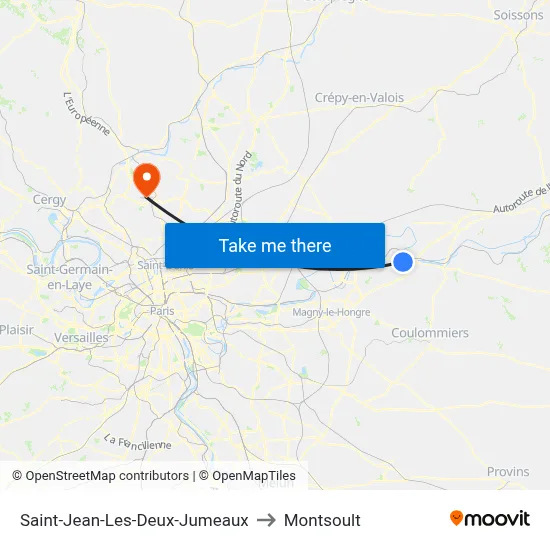 Saint-Jean-Les-Deux-Jumeaux to Montsoult map