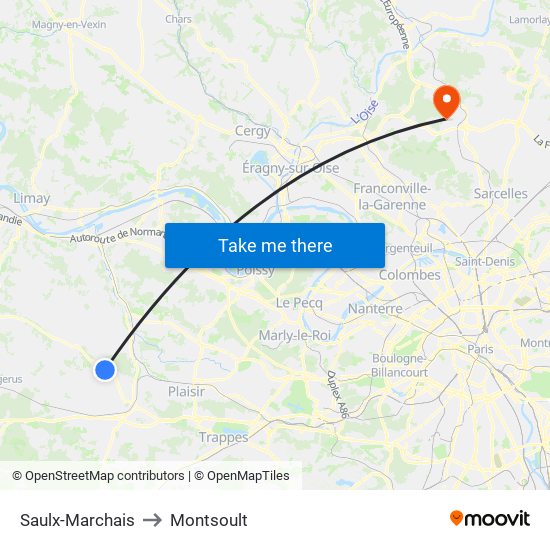 Saulx-Marchais to Montsoult map