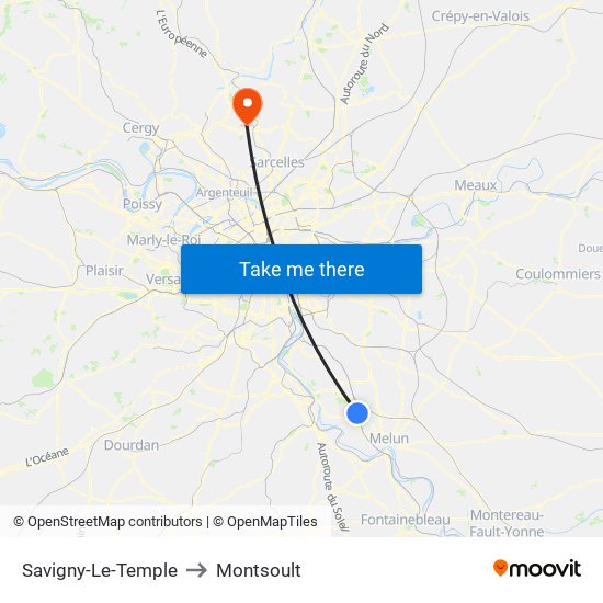 Savigny-Le-Temple to Montsoult map