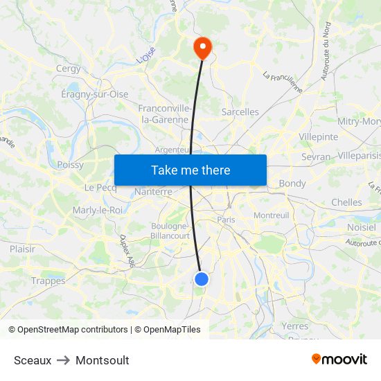 Sceaux to Montsoult map