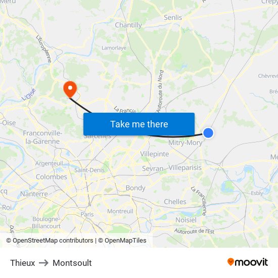Thieux to Montsoult map