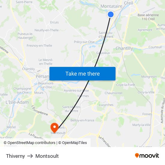 Thiverny to Montsoult map