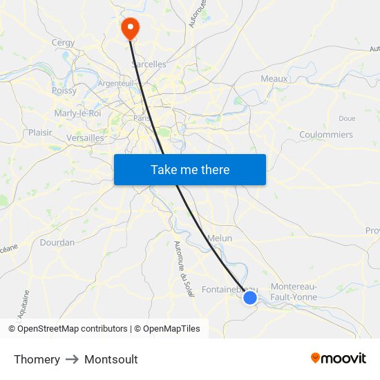 Thomery to Montsoult map