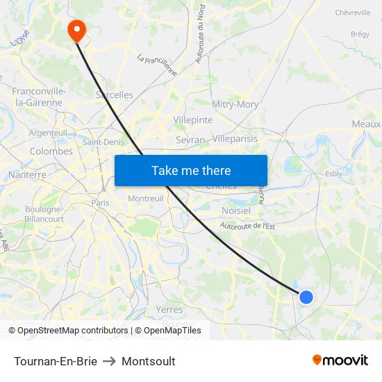Tournan-En-Brie to Montsoult map