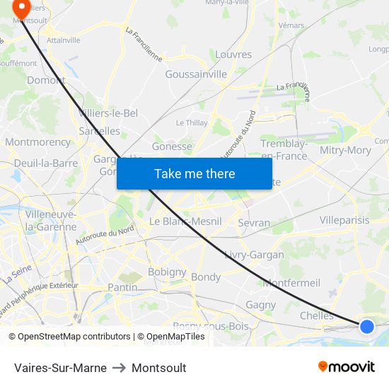 Vaires-Sur-Marne to Montsoult map