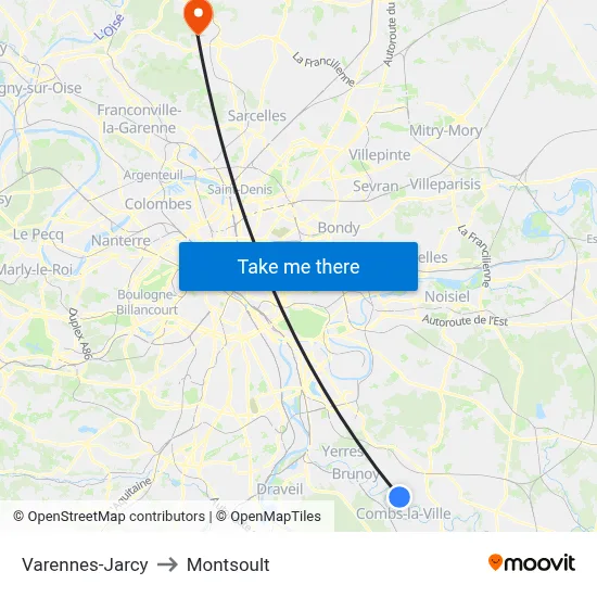 Varennes-Jarcy to Montsoult map