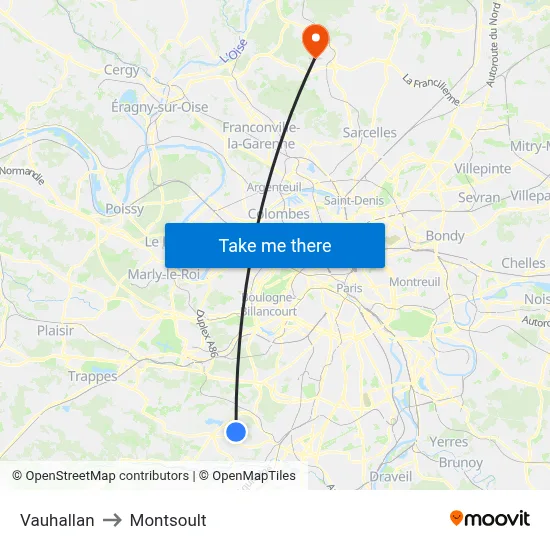 Vauhallan to Montsoult map