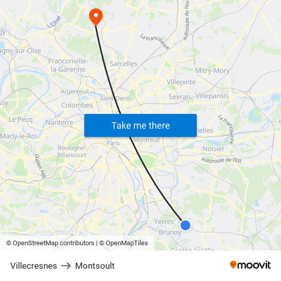 Villecresnes to Montsoult map