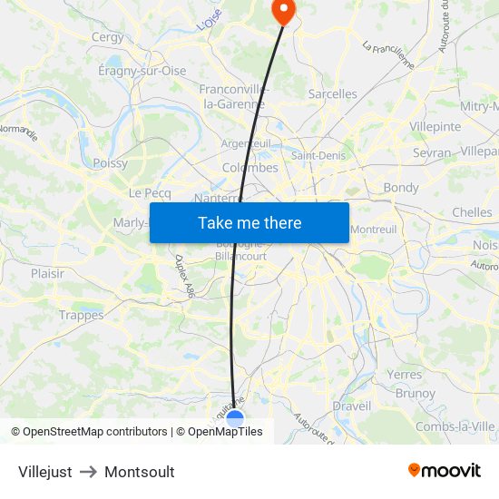 Villejust to Montsoult map