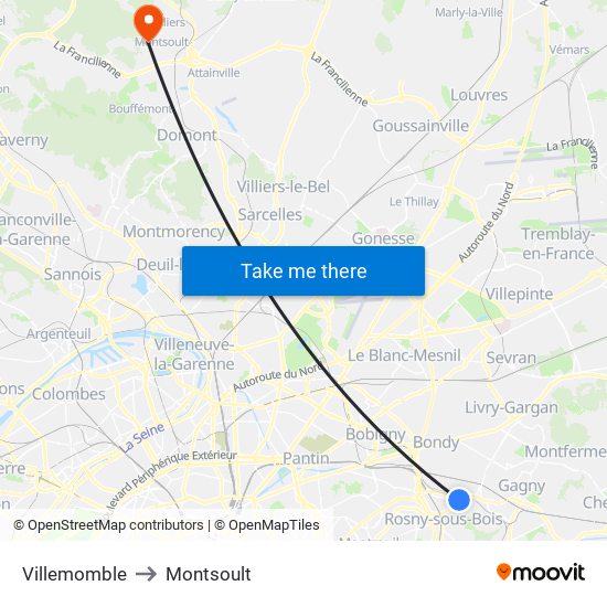 Villemomble to Montsoult map