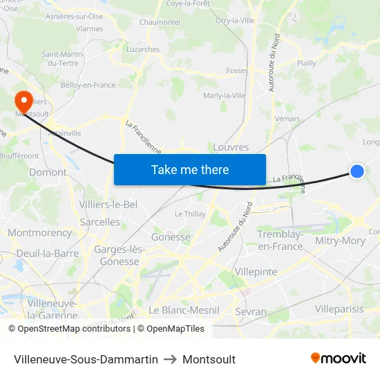 Villeneuve-Sous-Dammartin to Montsoult map