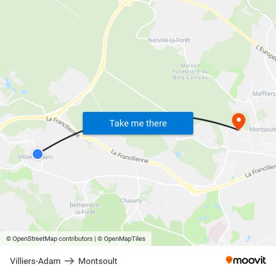 Villiers-Adam to Montsoult map
