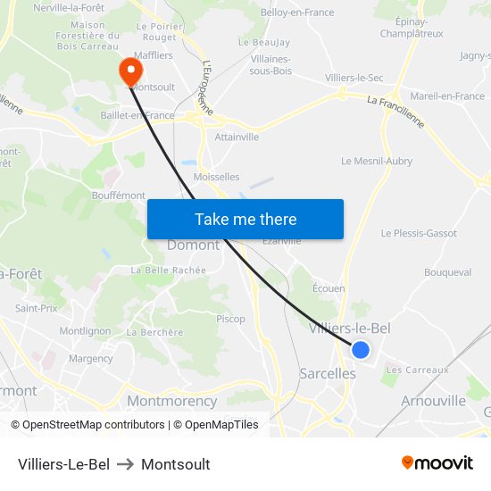 Villiers-Le-Bel to Montsoult map
