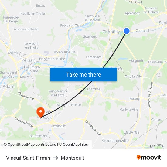 Vineuil-Saint-Firmin to Montsoult map