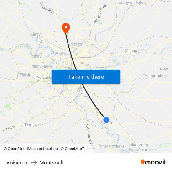 Voisenon to Montsoult map