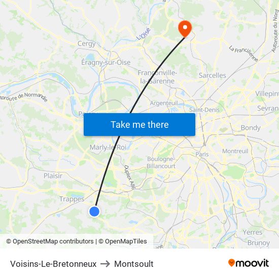 Voisins-Le-Bretonneux to Montsoult map