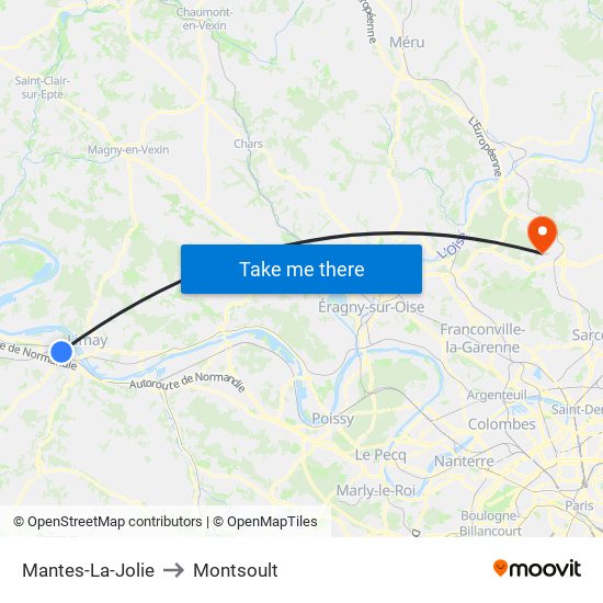Mantes-La-Jolie to Montsoult map
