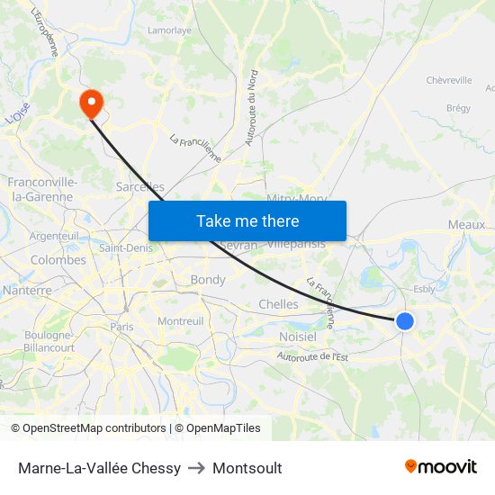 Marne-La-Vallée Chessy to Montsoult map