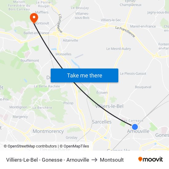 Villiers-Le-Bel - Gonesse - Arnouville to Montsoult map