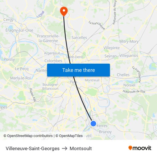 Villeneuve-Saint-Georges to Montsoult map