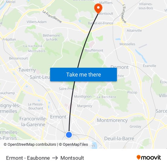 Ermont - Eaubonne to Montsoult map