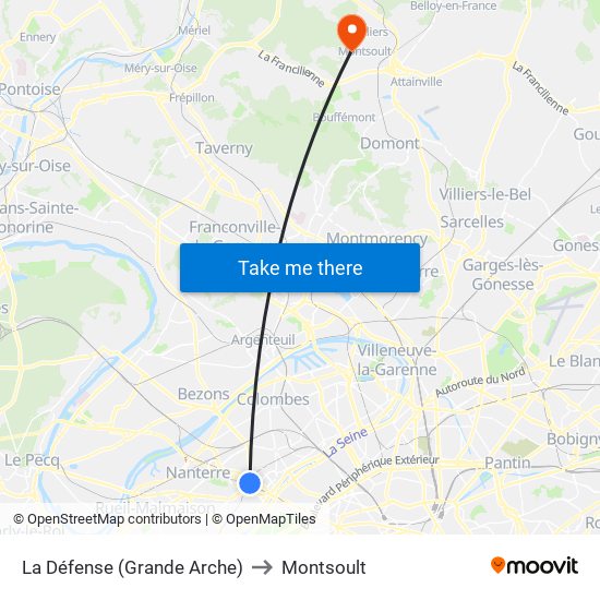 La Défense (Grande Arche) to Montsoult map