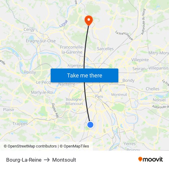 Bourg-La-Reine to Montsoult map