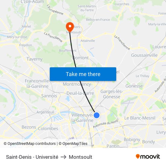 Saint-Denis - Université to Montsoult map