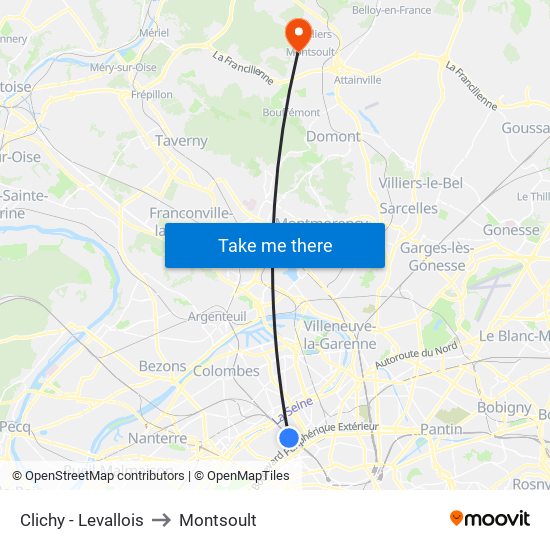 Clichy - Levallois to Montsoult map