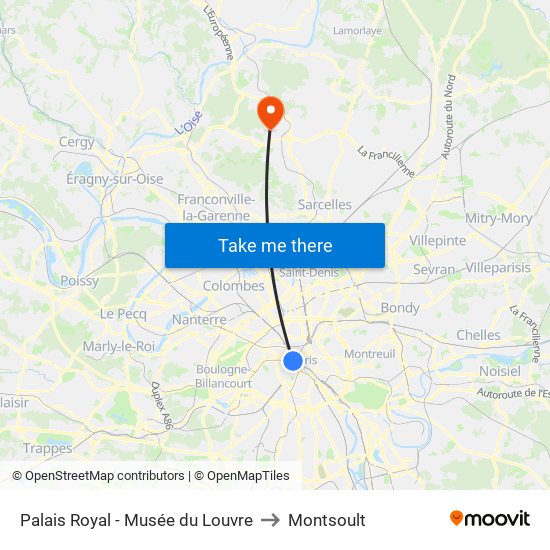 Palais Royal - Musée du Louvre to Montsoult map