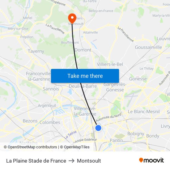 La Plaine Stade de France to Montsoult map