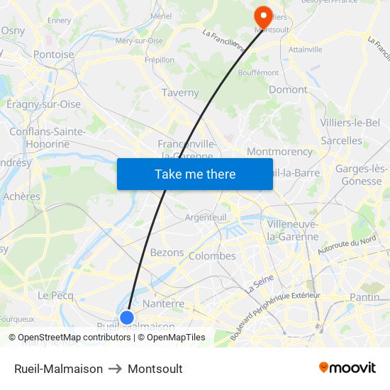 Rueil-Malmaison to Montsoult map