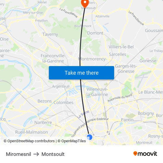 Miromesnil to Montsoult map