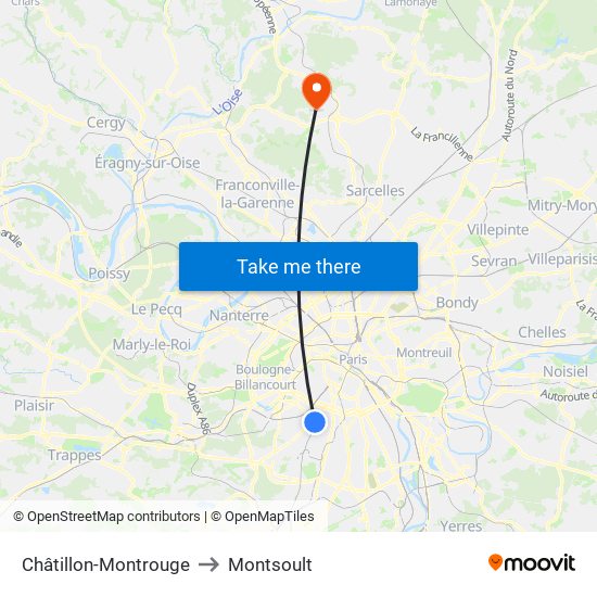 Châtillon-Montrouge to Montsoult map