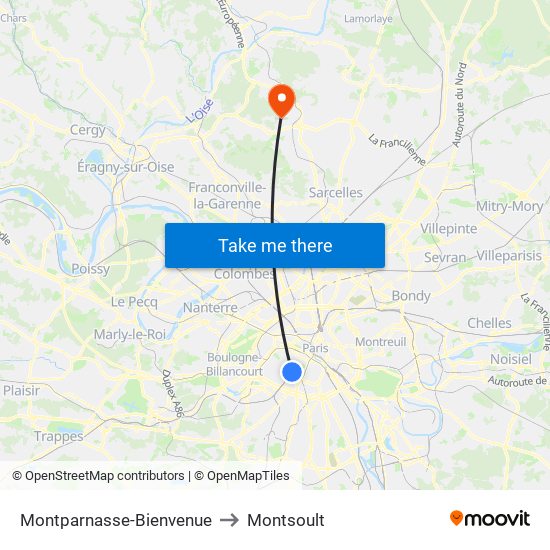 Montparnasse-Bienvenue to Montsoult map